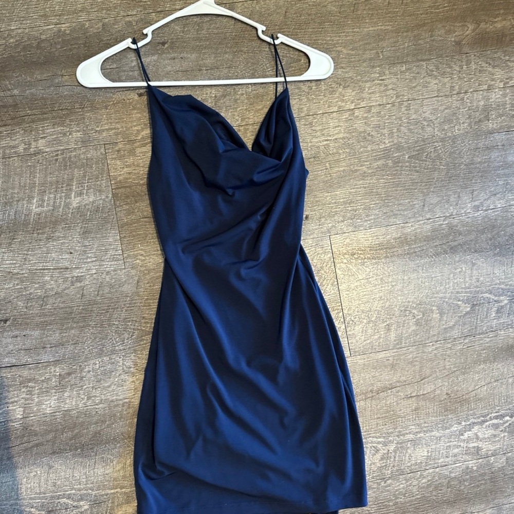 Dillard’s B Darlin Navy Dress with Cowl Neck
